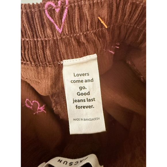 PacSun Brown Corduroy Heart Embroidered Pink High Rise Cargo Straight Pocket XS - Picture 9 of 9